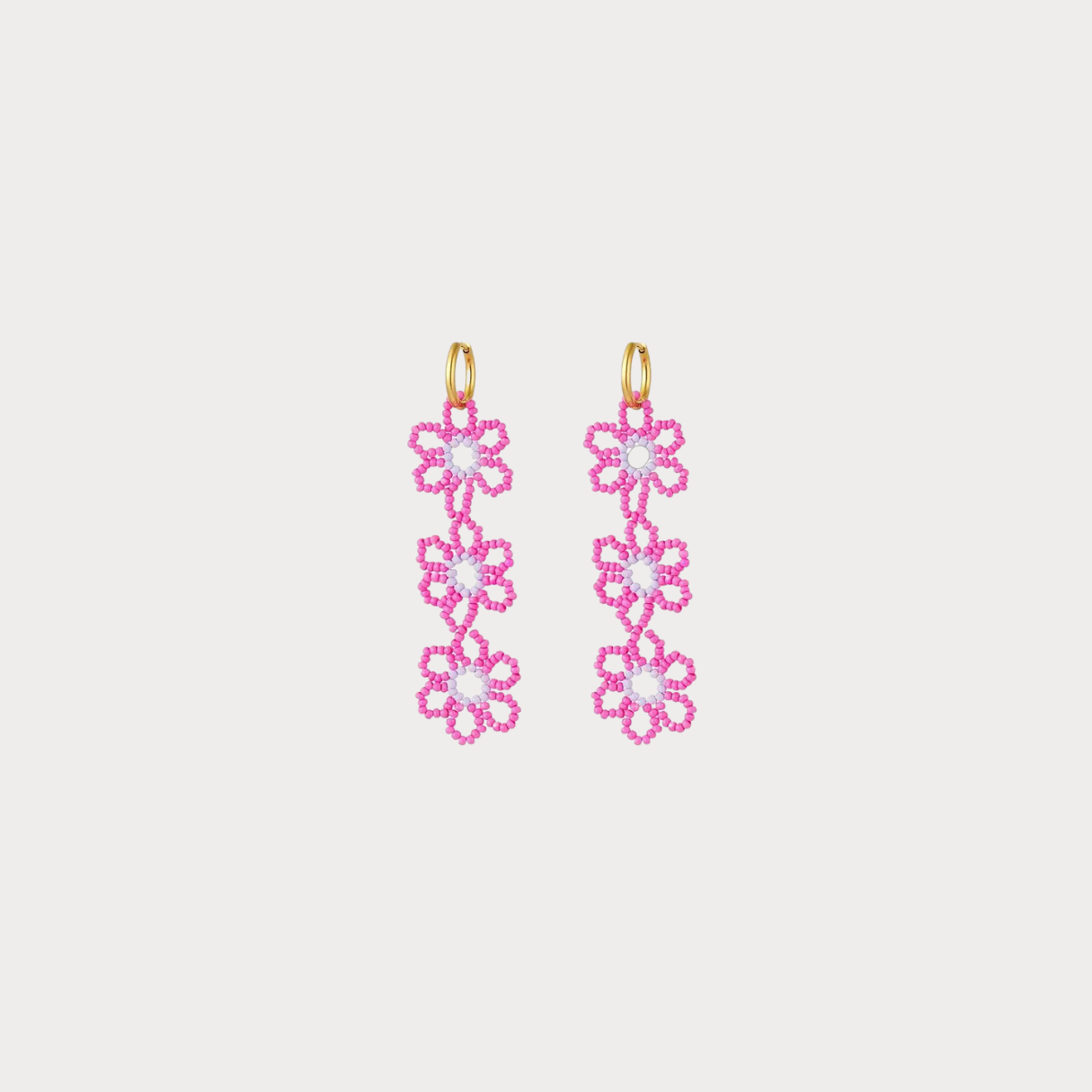 3 Beaded Flowers mini hoops