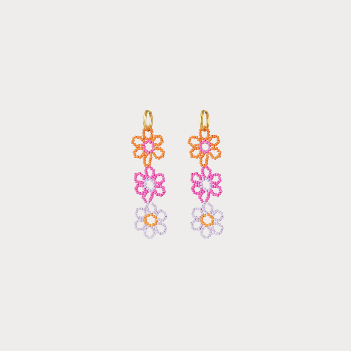 3 Beaded Flowers mini hoops
