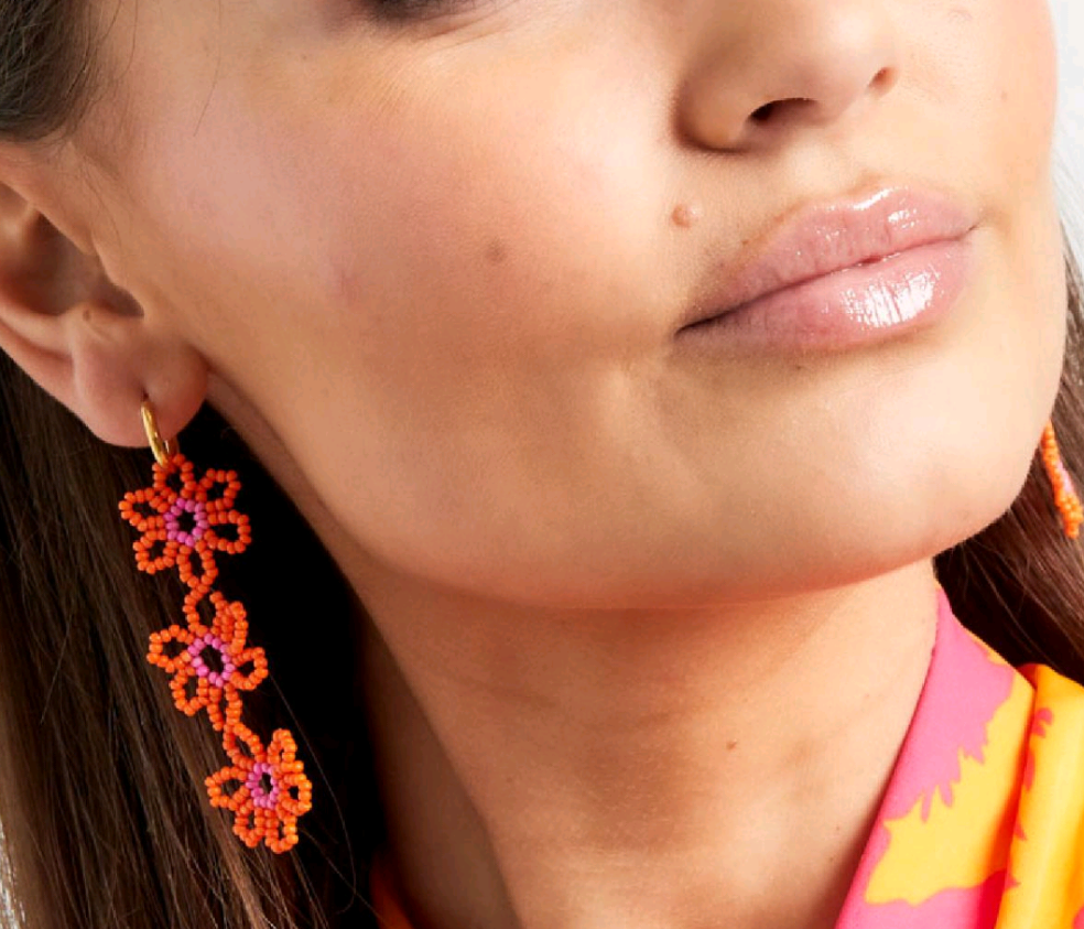3 Beaded Flowers mini hoops