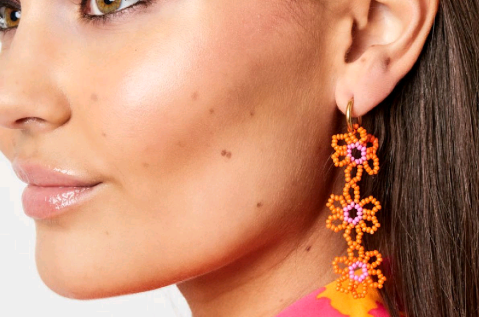 3 Beaded Flowers mini hoops
